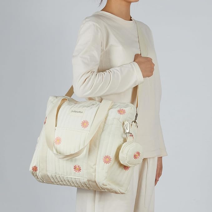 Large Diaper Bag Tote, Maternity Travel diaper tote, Multifunction baby bag, Baby Nappy Bags, Messenger bag (Medium - Flowers)