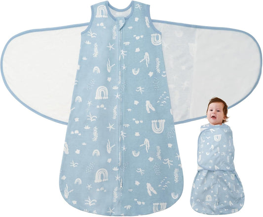 Baby Swaddle Sleep Sack 1.0 Tog 3-in-1 Cotton Baby Swaddle Blanket Wrap for Newborns 0-6 Months Seabed World