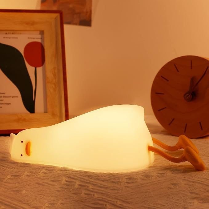 Lying Flat Duck Night Light, Cute Light Up Duck Soft Silicone Nursery Night Lamp with Touch Control & Rechargeable & Timer & Dimmer for Kids, Birthday Festival New-Born Gifts for Baby Kids