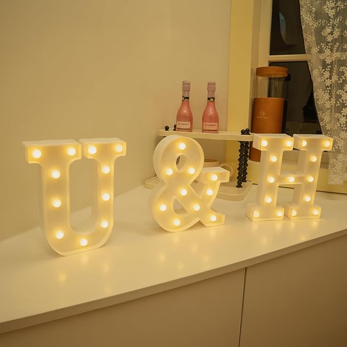 Foaky Rechargeable LED Letter Lights Sign Marquee Light Up Letters Sign for Night Light Wedding/Birthday Party Christmas Lamp Home Bar Decoration (H)