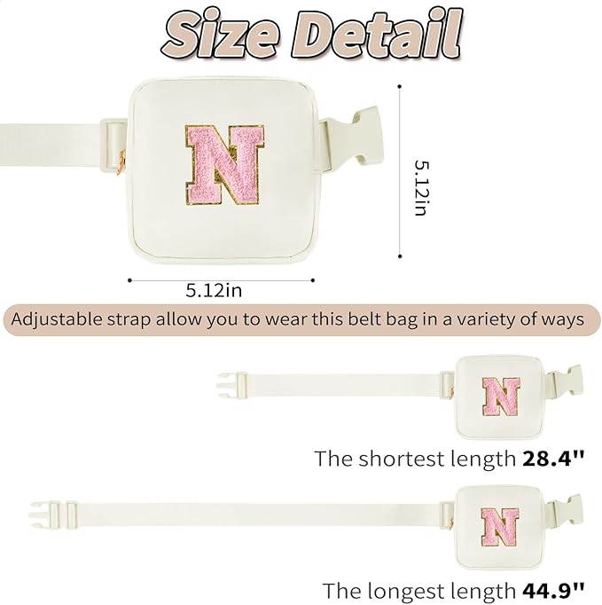 Mini Belt Bag Fanny Pack with Initials Letter Patch Small Crossbody Bags Cute Stuff Birthday Gifts for Teenager Girls Trendy Stuff for Teens - Initial N,Cream