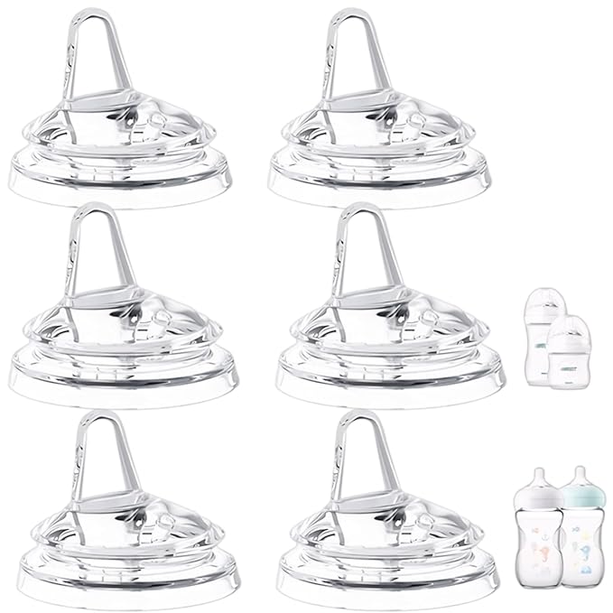 6Pack Sippy Spout Nipples Compatible with Philips Avent Natural Bottles, Trainer Sippy Cup 100% Food Grade Silicone Soft Nipple, Easy to Clean, Easy Transition from Bottle to Cup