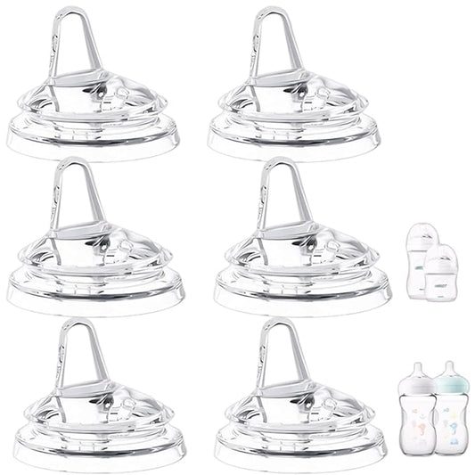 6Pack Sippy Spout Nipples Compatible with Philips Avent Natural Bottles, Trainer Sippy Cup 100% Food Grade Silicone Soft Nipple, Easy to Clean, Easy Transition from Bottle to Cup