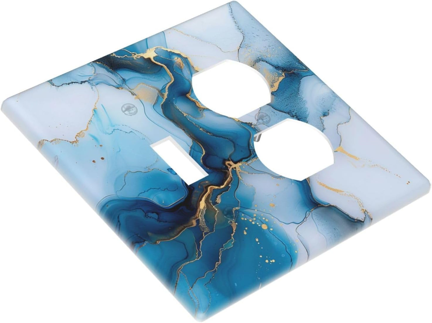Decorative Outlet Covers Modern Abstract Blue Gold Line Marble 2 Gang Wall Plate Cover Single Toggle Duplex Combo Two Switch Light Switch Cover Plate Jumbo Dual GFCI Faceplate