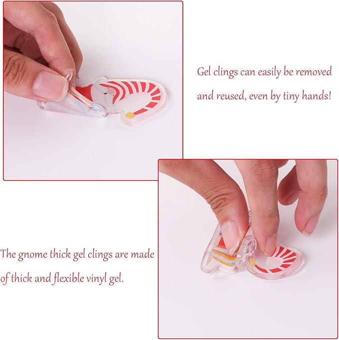 20 Pieces Christmas Thick Gel Clings Christmas Gnome Window Gel Clings Decals Stickers for Toddlers Kids Adults Home Airplane Classroom Nursery Christmas Party Supplies Decoration Removable and