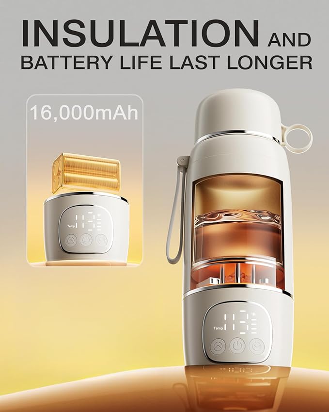 Portable Bottle Warmer, Milk Warmer for Baby with Fast Heating,16000mAh Long Battery Life for Baby on The Go,17 Oz for Travel,Car and Airplane