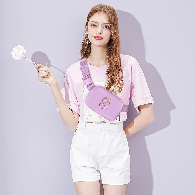Gitus Gifts for 8 9 10 11 12 Year Old Girls Belt Bag Fanny Pack Crossbody Bags with Initial Letter Patch Cute Stuff Birthday Gifts for Teen Girls Women Personalized Trend Stuff (Lavender-S)