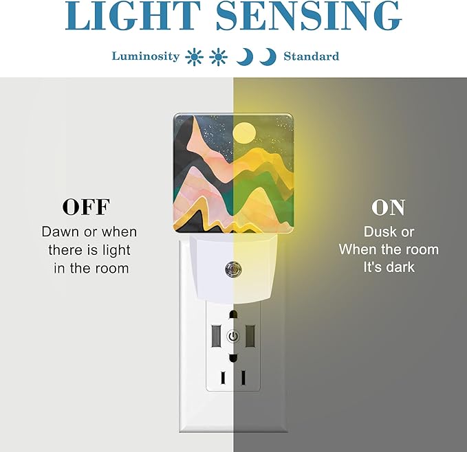 Plug in Night Lights Abstract Mountains Night Sky and Moon Nightlight Plug Into Wall Dusk to Dawn Sensor LED Night Light for Kid Girls Boys Room Decor,Hallway,Kitchen,Bathroom,Nursery,Stairs