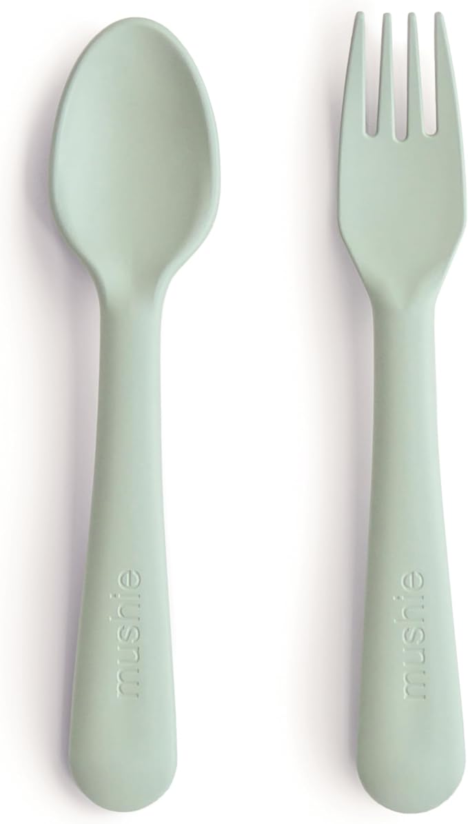 mushie Flatware Fork and Spoon Set for Toddlers | Made in Denmark (Sage)