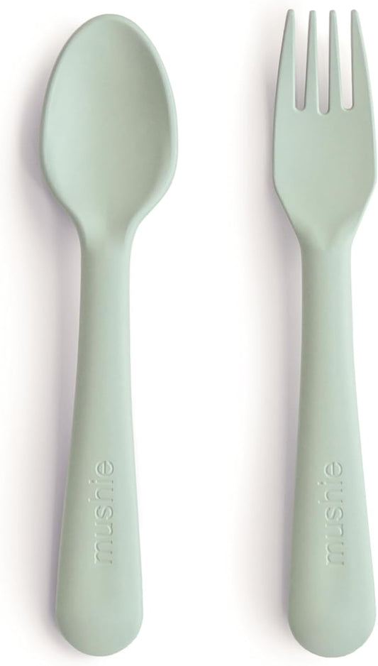 mushie Flatware Fork and Spoon Set for Toddlers | Made in Denmark (Sage)