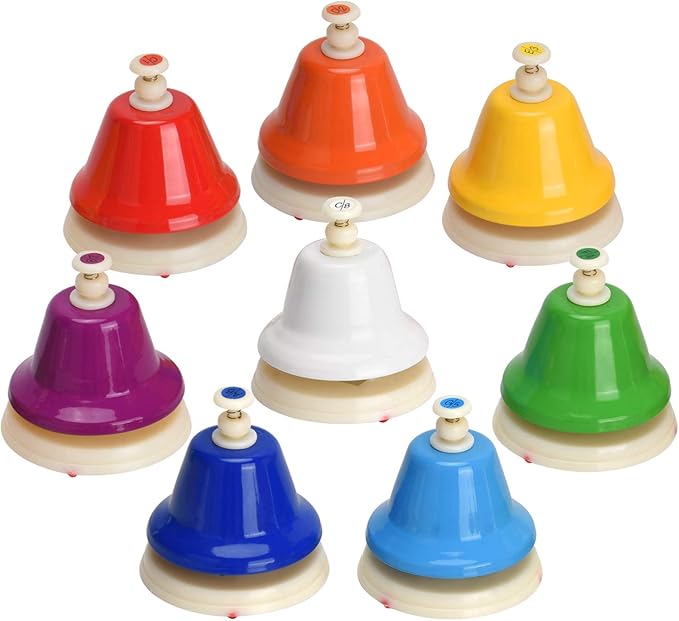Facmogu Desk Bells, 8 Notes Diatonic Metal Hand Bells, Rainbow Music Bells, Musical Learning Teaching Percussion Instrument, Holiday Birthday Gift