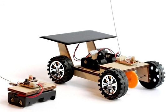 Solar-Powered Car V300, Wooden STEM Kit with Wireless Remote Control for Boys and Girls, Hybrid Powered by Solar Power and Batteries, Educational Motor Toy Gift for Kids Aged 8-12
