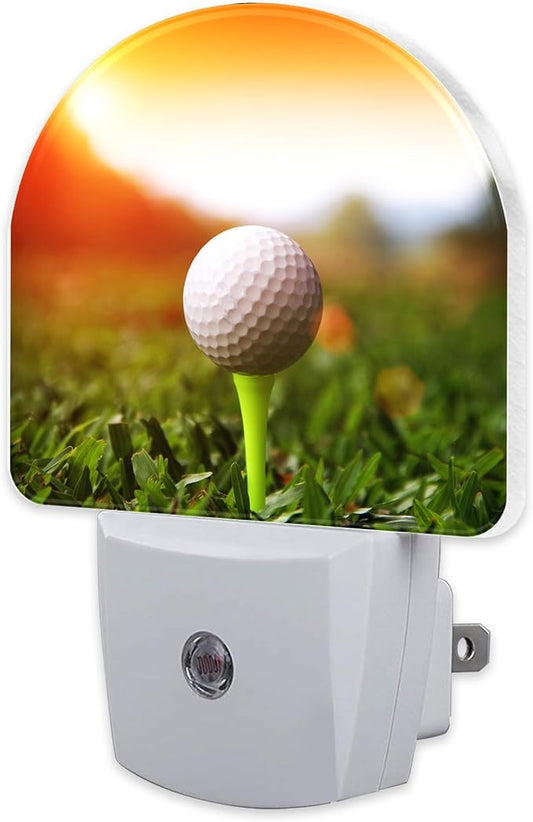 Golf Ball on tee Night Light, Green Grass Sunset Dusk to Dawn Night Light Plug into Wall,0.5w Energy Saving Sleep Friendly NightLight for Kids Boys Girls Hallway Stairway Bedroom