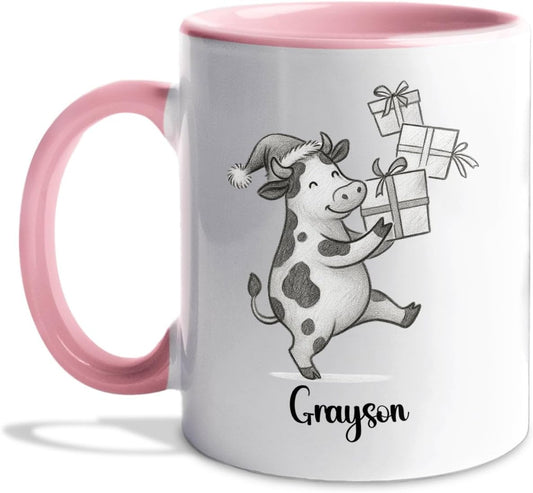 Cow Ceramic Cup 11 15Oz, Personalized Cow Coffee Mug Gift For Christmas, Unique Animal White Accent Coffee Cup, Custom Cows Lover Coffee Mug With Name, Unique Cows Teacup Gift For Kid Child Birthday