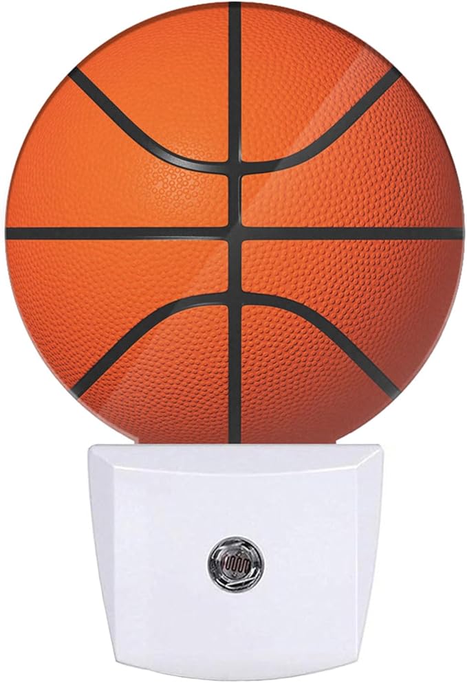 EKOBLA Basketball Night Light American Ball Sports Design Plug-in Night Lights with Dusk-to-Dawn Sensor for Bedroom Bathroom 0.5W 0.5W Sleep-Friendly for Men Boys Gift (Black Orange)