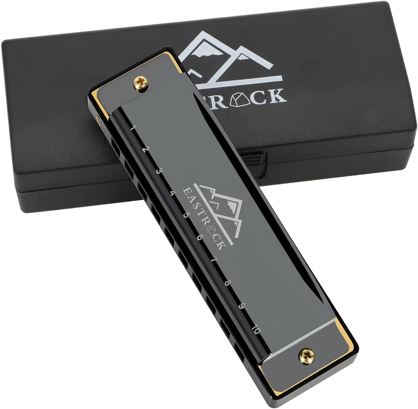 EastRock Blues Harmonica Mouth Organ 10 Hole C Key with Case, Diatonic Harmonica for Professional Player, Beginner, Students gifts, Adult, Friends, Gift Black