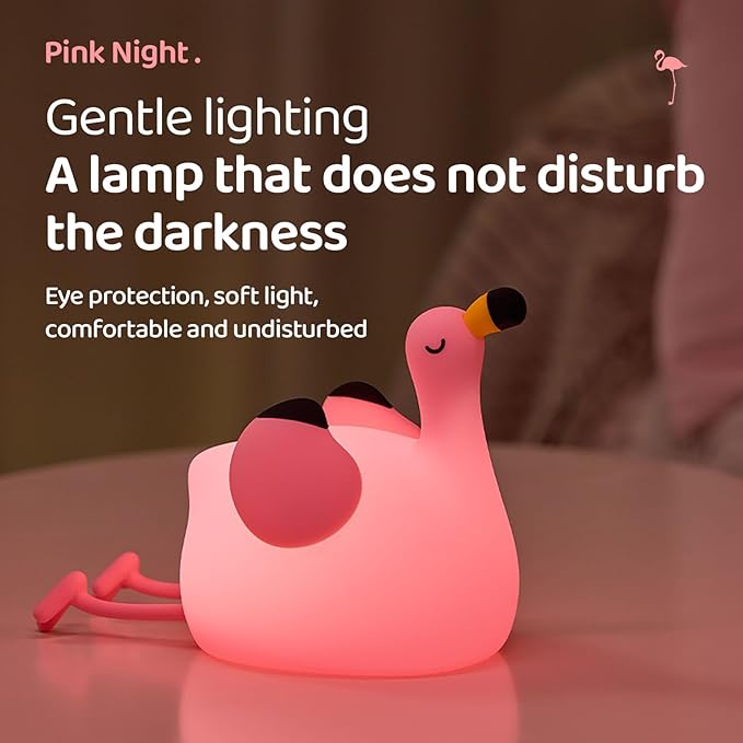 Night Light for Kids, Pink Flamingo Lamp Girls Trendy Gifts, Dimmable Silicone LED Funny Animal Baby Nursery Night Light, Rechargeable Bedside Nightlight Kawaii Pink Decor Toys for Home Bedroom Office