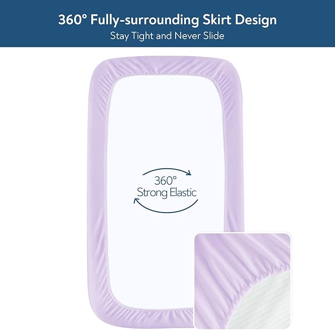 Pack and Play Sheets Fitted 4 Pack, Breathable Baby Playard Mattress Sheet Compatible with Graco Pack n Play, Mini Crib Sheets Fitted for Girls, Pink & Purple Playpen Mattress Sheets