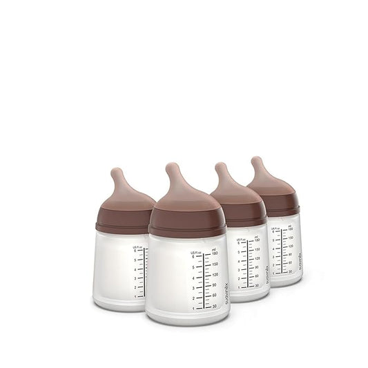 Suavinex Zero Zero Anti Colic Baby Bottle, No 1 Spanish Baby Bottle Brand, Minimizes Bottle Rejection & Nipple Confusion, Perfect for Breastfeeding Babies, 4 PK 6 oz, Deep Tone, Adaptable Flow