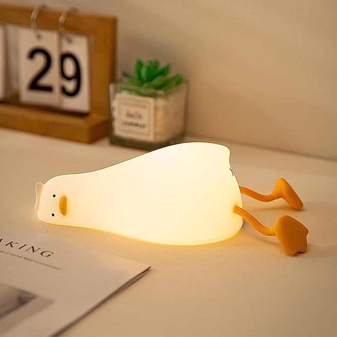 Existential Crisis Duck Lamp - Rechargeable Squishy Night Light for Kids, Lying Flat Ducky Lay Lamps, Fun Xmas Gifts for Duck Lovers, Nursery College Dorm Decor Trendy Stuff, Safe Silicone