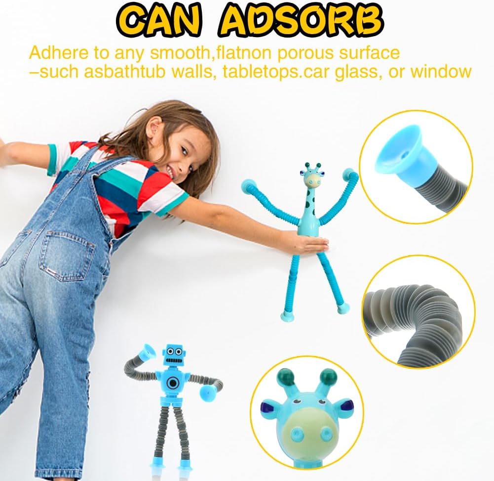 8 Pack Pop Tubes, LED Telescopic Suction Cup Fidget Toy for Kids, Shape Change Telescopic Sensory Toys for Anti Anxiety Girls Boys Toddlers Treasure Box Classroom Prizes Gifts Party Favor 3-8 8-12