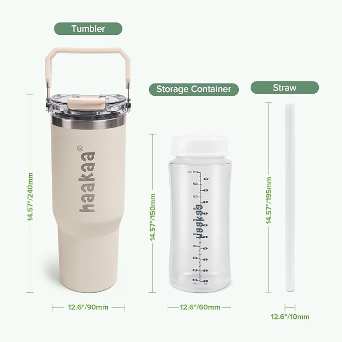 haakaa Portable Breastmilk Cooler 30oz/900ml, Up to 20 Hours of On-The-go Cooling, Larger Capacity Breast Milk Chiller with a 300ml Inner Breastmilk Storage Bottle & Leakproof Lid with Straw & Sip