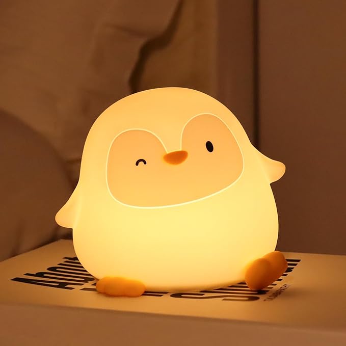 Squishy Penguin Silicone Night Light for Kids - USB Rechargeable LED Lamp with Soft Touch, Long Lasting Battery & Touch Control - Cute Penguin Light for Kids Room, Decor & Gifts