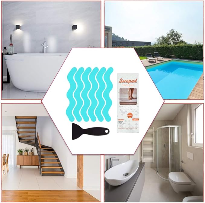 Patented Anti Slip Shower Stickers 24 PCS Safety Bathtub Strips Adhesive Decals with Premium Scraper for Bath Tub Shower Stairs Ladders Boats (Blue)