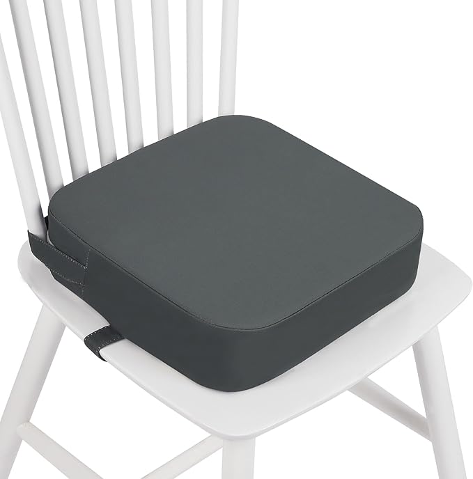 Toddler Booster Seat for Dining Table, Kids Booster Seat for Kitchen Chair with Non-Slip Bottom, Portable Detachable Washable Increasing Cushion with 2 Adjustable Straps (Grey)