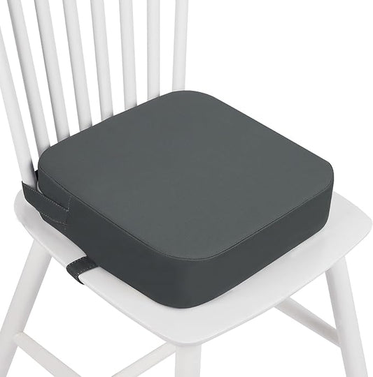 Toddler Booster Seat for Dining Table, Kids Booster Seat for Kitchen Chair with Non-Slip Bottom, Portable Detachable Washable Increasing Cushion with 2 Adjustable Straps (Grey)