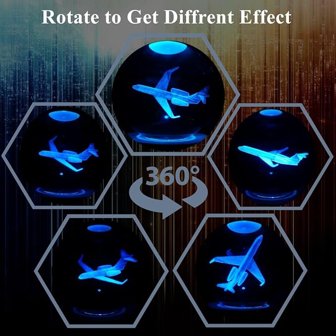 Planes Night Light, Aviation Gifts, 3D Crystal Ball 3.15 Inch (80mm) Airplane Night Light with Remote, Pilot Lamps with 16 Color for Birthday Xmas Cool Figurines Gifts for Room Decor Boys Girls