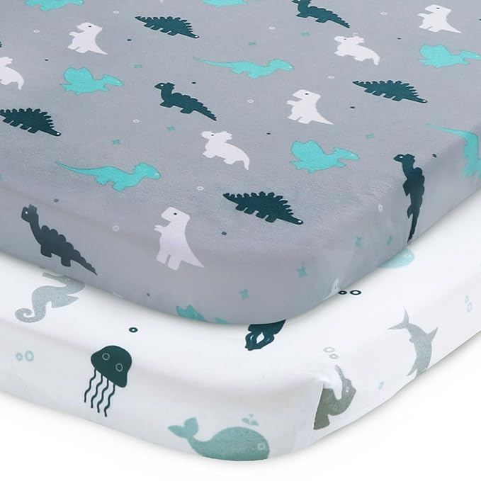 SPRINGSPIRIT Pack and Play Sheets, Pack n Play Sheets Ultra Soft, Mini Crib Sheets 2 Pack, Pack n Play Mattresses Sheets Compatible with Graco Pack n Play, Soft and Breathable, Grey