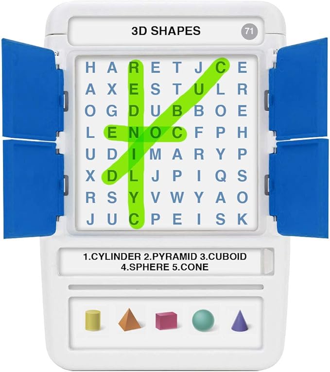 100 PICS Word Search Travel Game - 100 Puzzles with Picture Clues | 50 Wipe Clean Cards with Slide Reveal case and Pen | Activity, Gift, Stocking Stuffer | for Kids and Adults, Age 6+