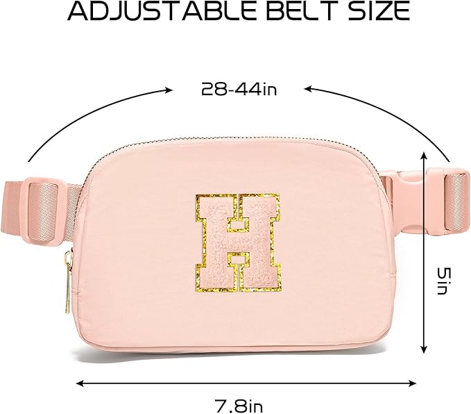 Gitus Gifts for 8 9 10 11 12 Year Old Girls Belt Bag Fanny Pack Crossbody Bags with Initial Letter Patch Cute Stuff Birthday Gifts for Teen Girls Women Personalized Trend Stuff (Coral Pink-H)
