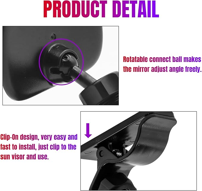 Car Interior Rearview Baby Mirror, Universal Wide Angle Convex Mirrors Clip On Mirror for Infant Toddler Child Backseat, 360° Freely Adjustable. (Black)