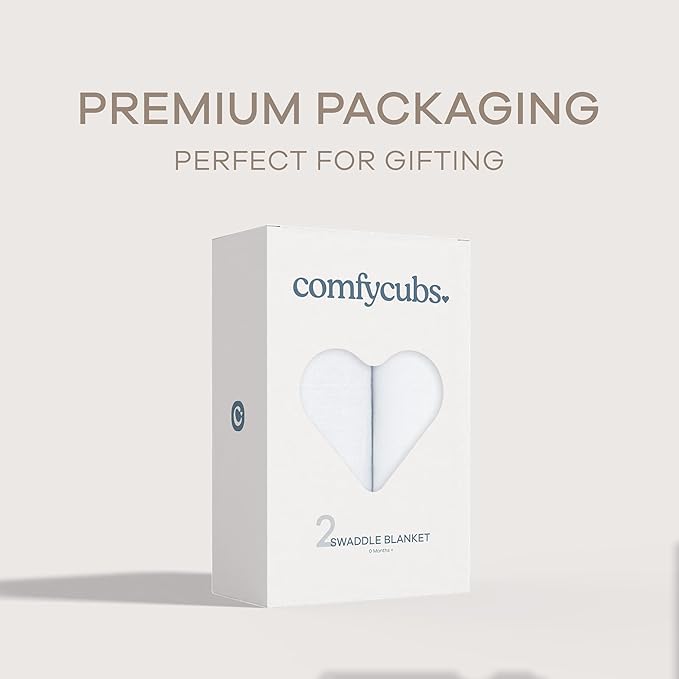 Comfy Cubs Muslin Swaddle Blankets Pack of 2 - 47 x 47 Inch Soft Cotton Baby Blanket Set, Large Multipurpose Wraps for Newborns - Self-Soothing Swaddles for Newborns - White