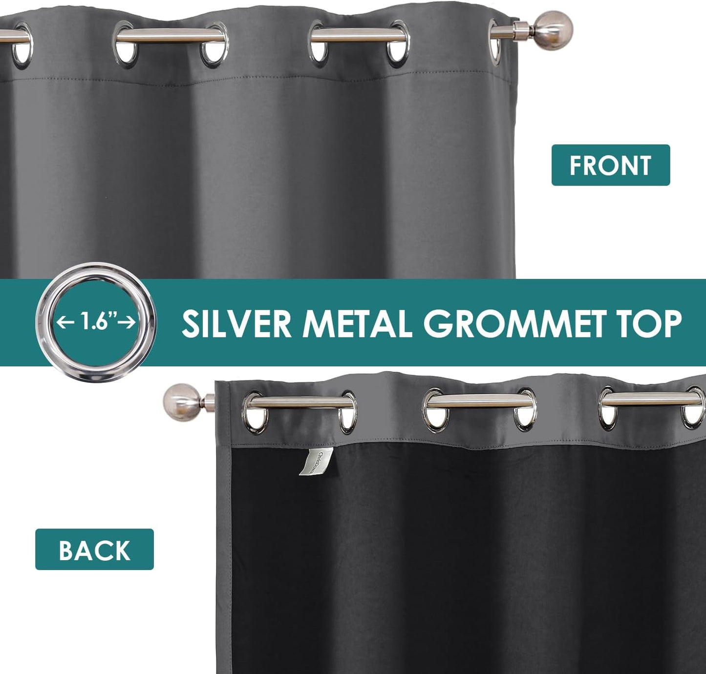 ChrisDowa 100% Blackout Curtains for Bedroom with Black Liner, 2 Thick Layers Total Blackout Thermal Insulated Grommet Window Curtains 2 Panels Set (Grey, 52 x 72 Inch)