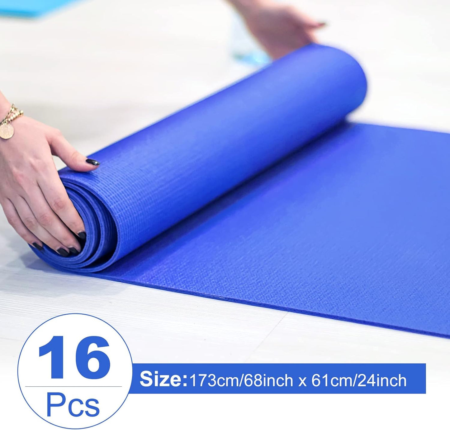 Funtery 16 Pack 3 mm Thick Yoga Mat Exercise Workout Mat Non Slip Fitness Pad for Women Gym Home Yoga Pilates