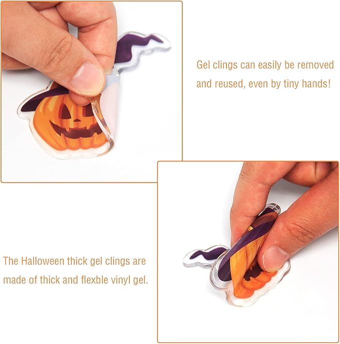 40 PCS Halloween Thick Gel Clings Halloween Window Gel Clings Decals Stickers for Kids, Toddlers and Adults Home Airplane Classroom Nursery Pumpkin Party Supplies Decorations Removable and Reusable