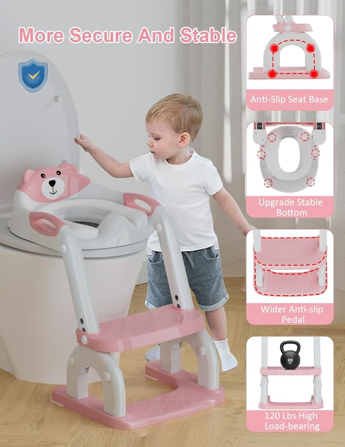 Potty Training Seat with Step Stool Ladder, Potty Training Toilet Seat with Soft Seat Splash Guard, Adjustable Height, 2 in 1 Potty Seats for Toddlers Kids Boys Girls