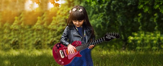 Lightahead HK-9080A(Pink) Sound Music and Light Fun Junior Guitar for Kids & Beginners Great Gift Pink (Gui5862B)