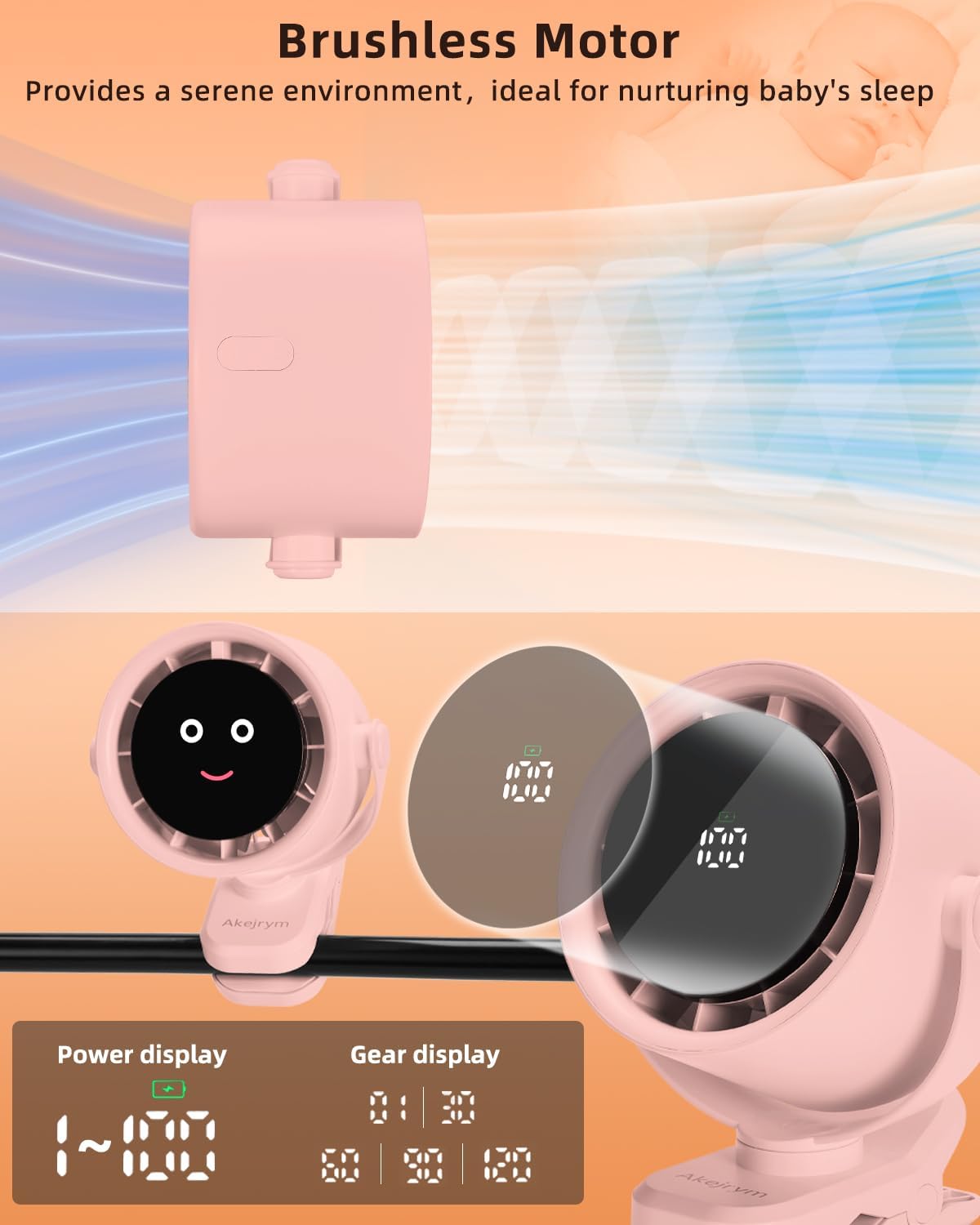 Clip on Fan for Bed, Portable Fan for Travel, Small Powerful 5 Speed Quiet 360° Rotate, Air Turbo Tech & Digital display, For Home Office Stroller Camping (Pink)