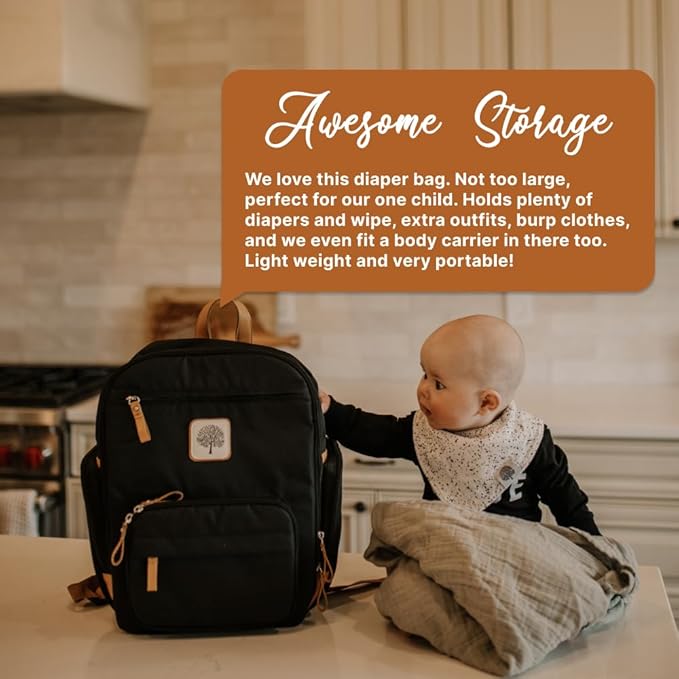 Parker Baby Co. Diaper Backpack - Full Zip Diaper Bag with Insulated Pockets - Black