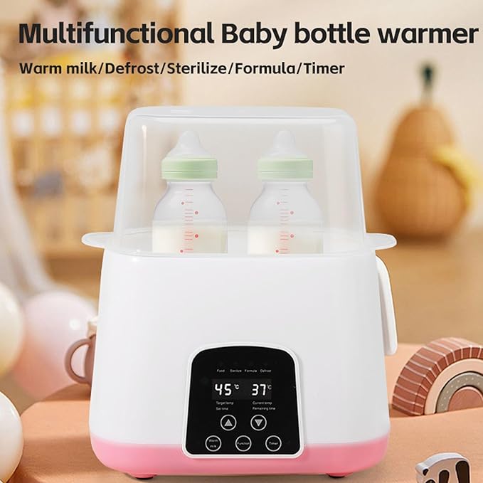 FTVOGUE Double Baby Bottle Warmer 2 in 1 Fast Milk Warmer for Bottles with Built in Constant Temperature Control Steam Cleaning Gentle Defrosting for Twins Late Night Feedings (US Plug 110V)