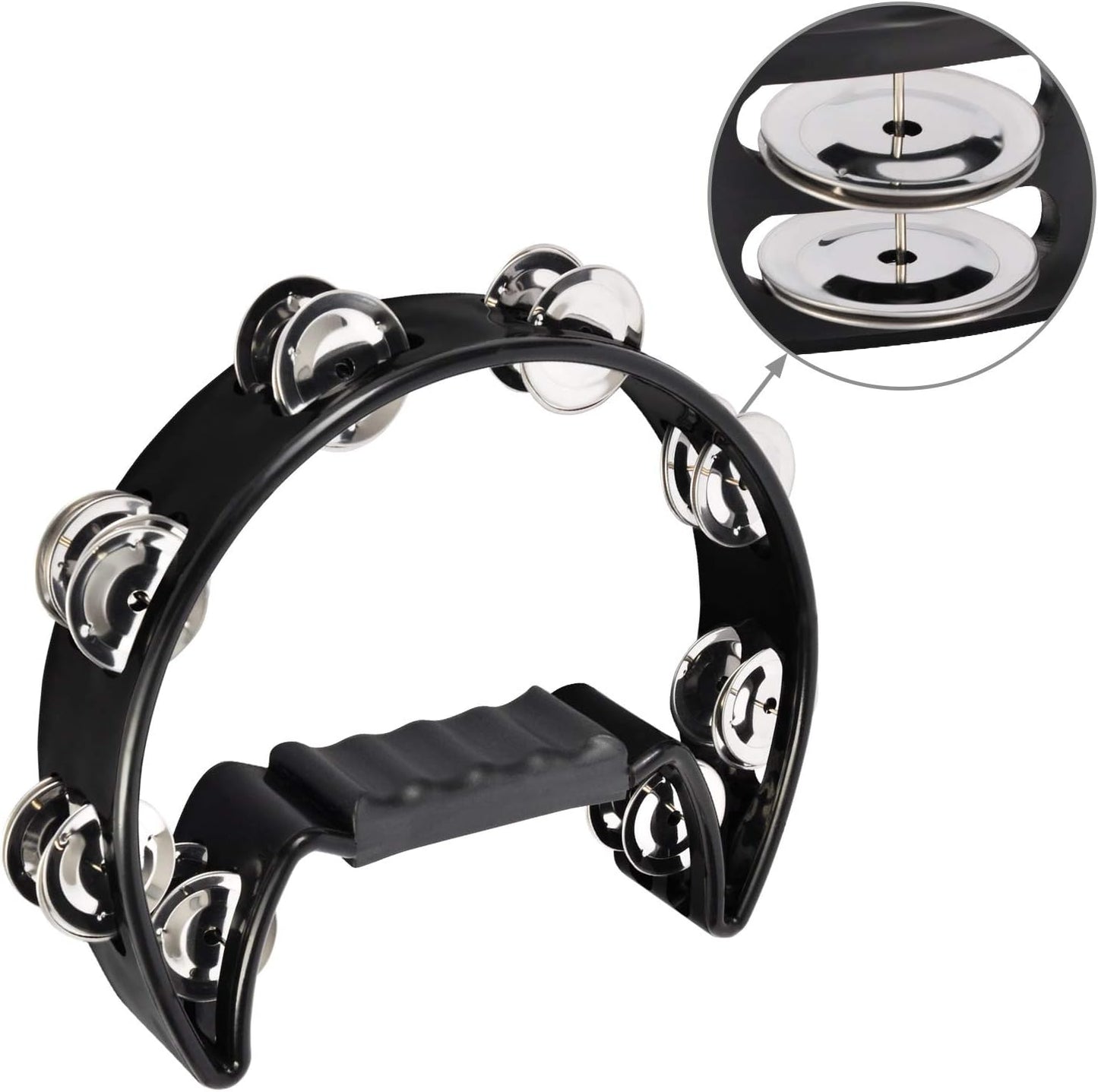 EastRock Tambourine,Metal Jingles Hand Held Percussion Half-Moon Tambourine and Egg Shakers for Kids, Adults, KTV, Party BLACK