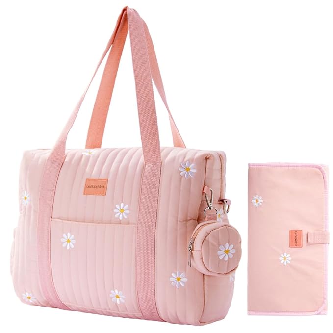 Large Diaper Bag Tote, Maternity Bag, Travel diaper tote, Multifunction baby bag, Baby Nappy Bags, Messenger bag (Medium - Pink Flowers)