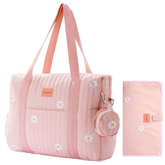 Large Diaper Bag Tote, Maternity Bag, Travel diaper tote, Multifunction baby bag, Baby Nappy Bags, Messenger bag (Medium - Pink Flowers)