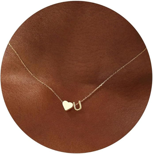 Turandoss Heart Initial Necklace for Women Teen Girls - 18K Gold Plated Letter A-Z Pendant Necklace Dainty Heart Necklaces Tiny Initial Necklaces Birthday Gifts for Women Jewelry