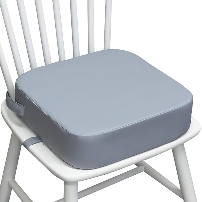 Toddler Booster Seat for Kitchen Chair, 3.5" Oxford Foam Cushion, Non-Slip Base, Adjustable Straps, Portable Dining Booster for Self-Feeding Toddlers at Home or on The Go (Grey)