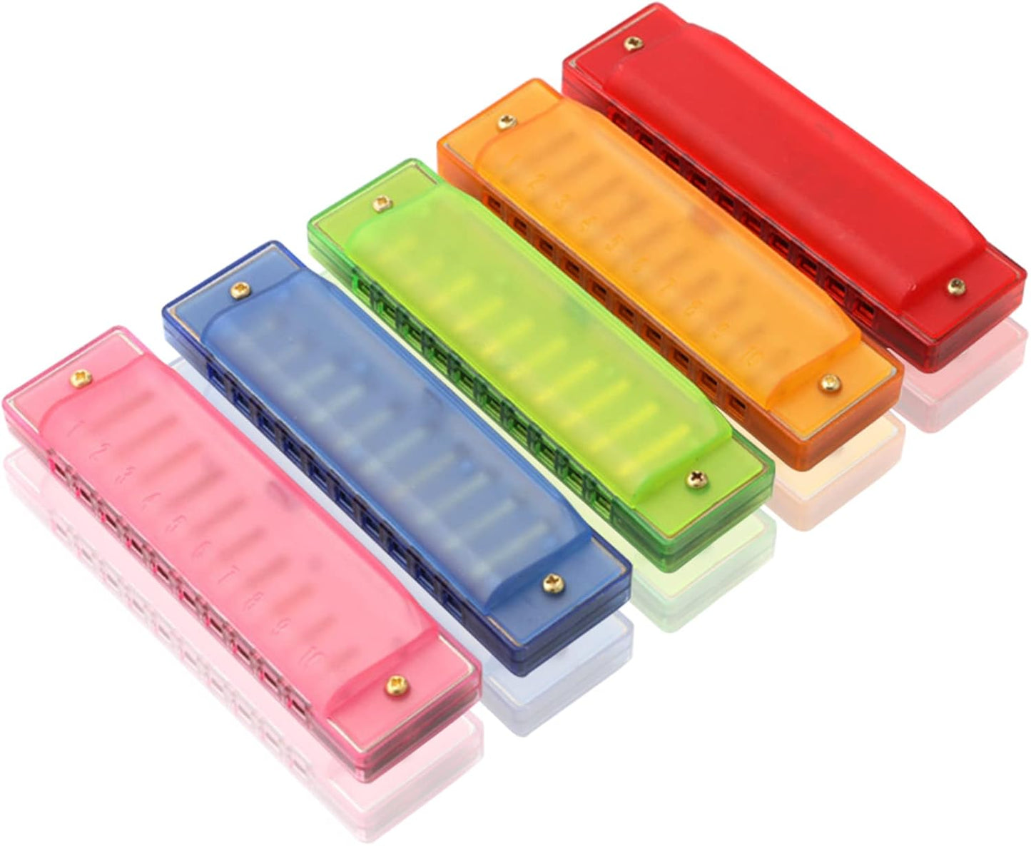 Harmonica for Kids 10 Hole Translucent Harmonica, 5 Pack Educational Toys Beginner's Musical Instruments for Children's Party Holidays (Blue, Red, Green, Orange, Pink)